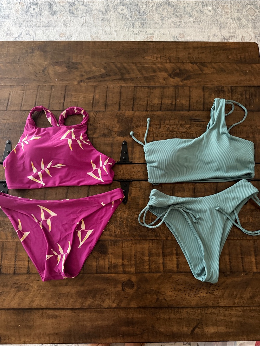 Women’s High-Neck Floral Print Bikini Top & Bottom Set - Magenta